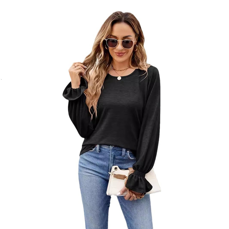 Women's 2024 Autumn/Winter New Casual Solid Color Round Neck Loose Long Sleeve T-Shirt For Women