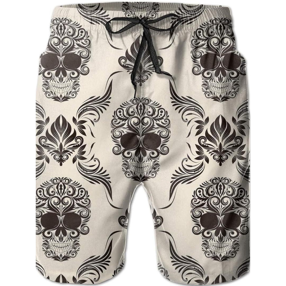 Mens shorts 3D printing pattern Brown Skull Men Swim Trunks Quick Dry Beach Shorts Funny Hawaiian Beach Suit with Pockets and Elastic handsome handsom