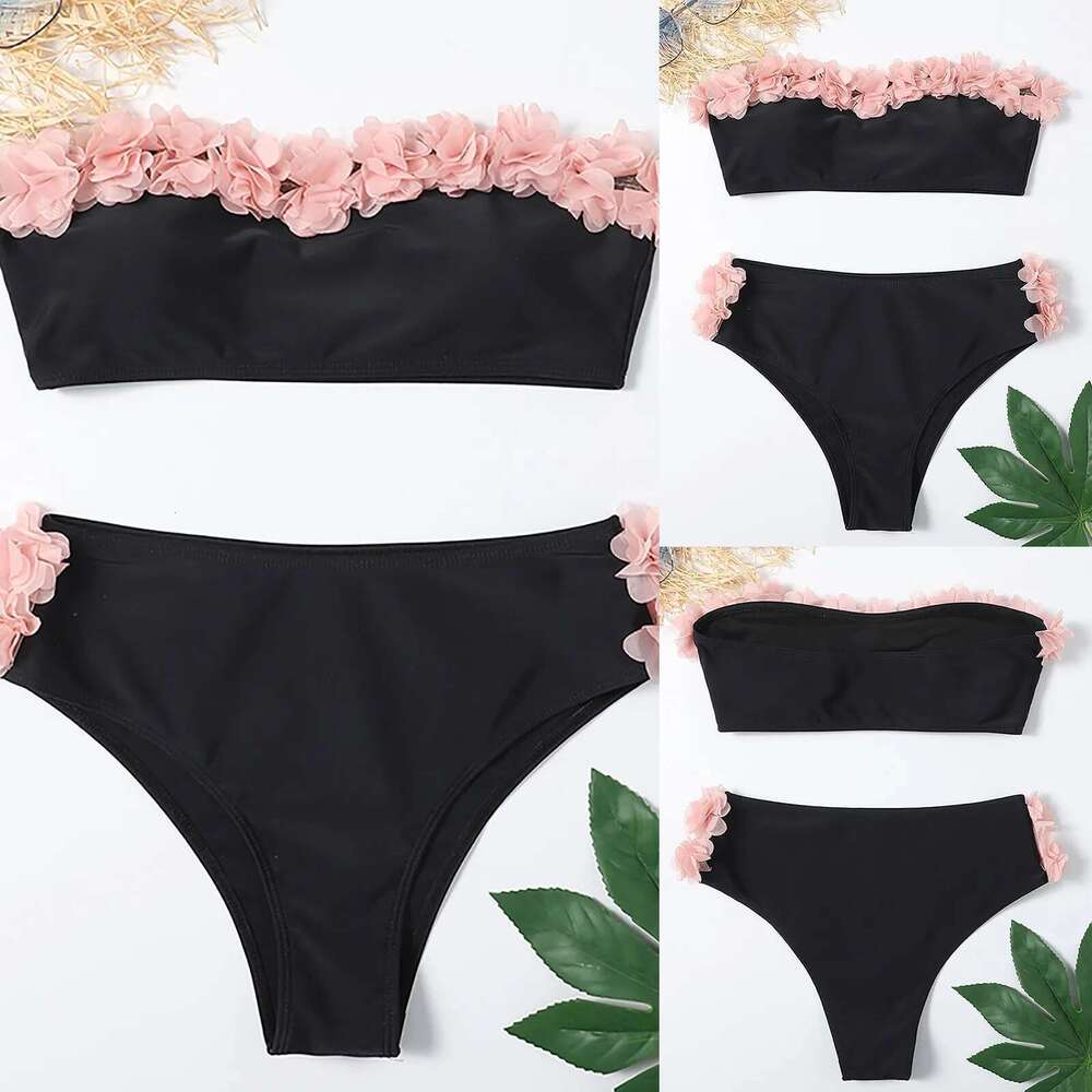 Women's two-piece swimsuit, sexy, split, one set, nickel color, bikini, high waist, beachwear, strapless