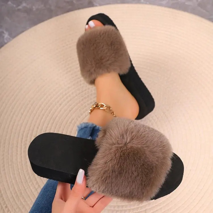 2024 Summer Comfort Platform Women Slipper Womens Fashion Trend Anti-slip Wear Comfortable Soft Sole Fluffy Flat Flip-flops 250314