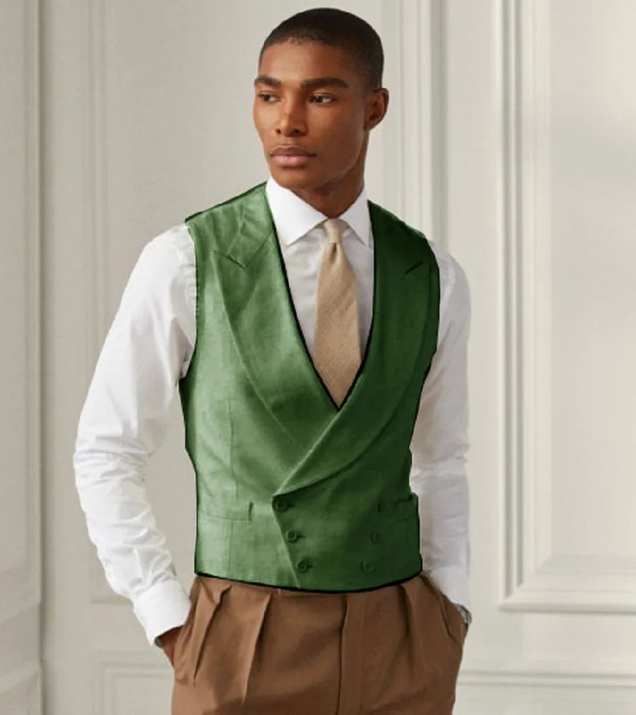 Mens Vest Lapel Double Breasted Slim Fit Solid Color Sleeveless Jacket Mens Tank Top Summer Wedding Evening Ball Formal Dress 250310