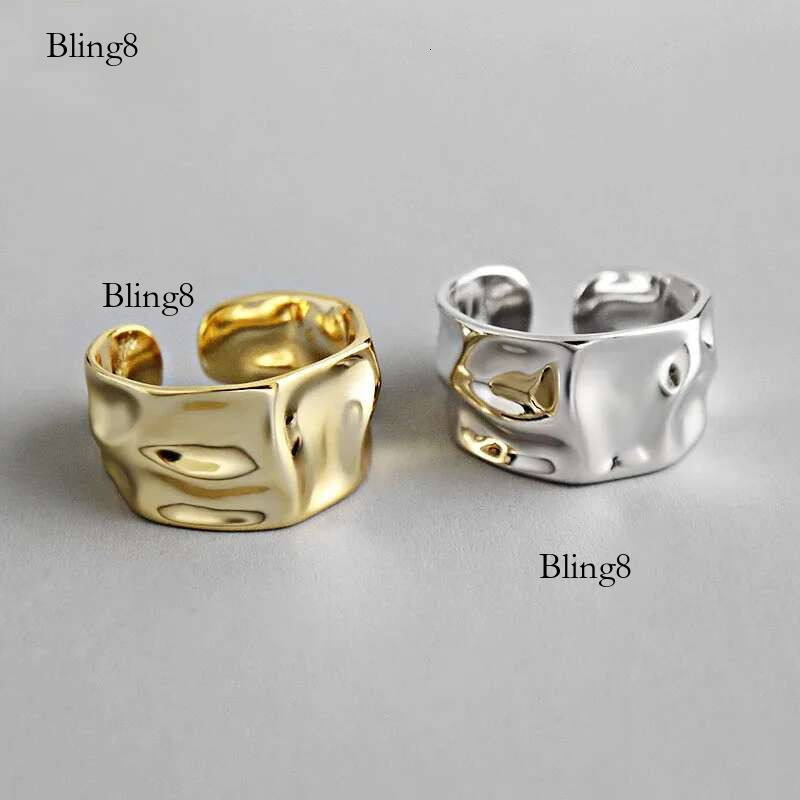 Vintage Irregular Pleated Wide Opening Ring For Women Fashion Geometric Gold Sier Color Punk Adjustable Rings Jewelry Gifts