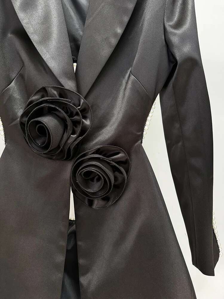 HIGH STREET Newest 2024 Designer Runway Women's Wers Appliques Hollow Out Blazer Gauze Beaded Perspective Pants Suit Set 2Pcs