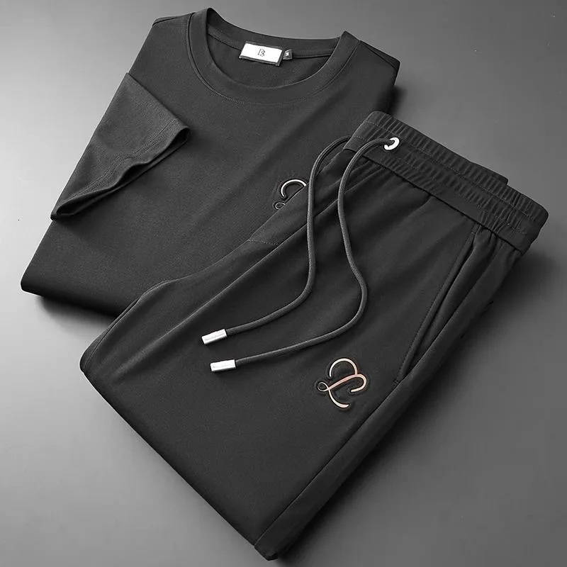 Summer Fashion High-end Short-Sleeved T-shirt Sports Suit Mens Casual Comfort Breathable Large Size Two-Piece Set 4XL 250314