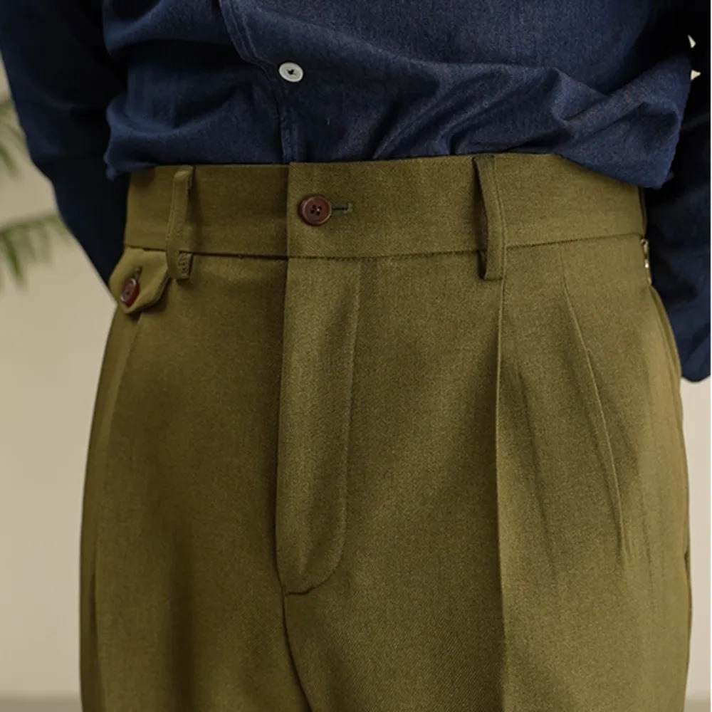 Green pleated Naples straight leg pants Italian mens business office uniform Trouser Pantalon Para Hombres 250313