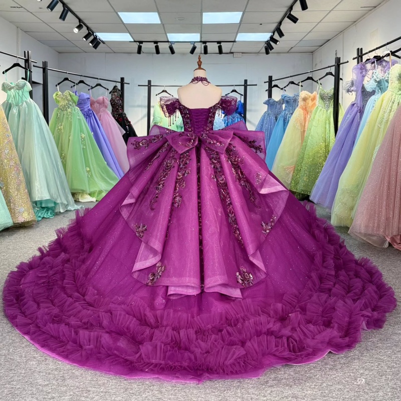 Rose Red Shiny Off Shoulder Quinceanera Dresses Sequin Applique Lace Beading Tull Party Birthday Sweet 16 Dress Vestidos 15 de anos