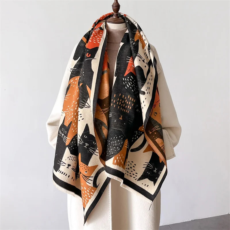 Cute Kitten Cashmere Feel Winter Scarf Pashmina Shawl Windproof and Warm Womens Scarf Raincoat 250314