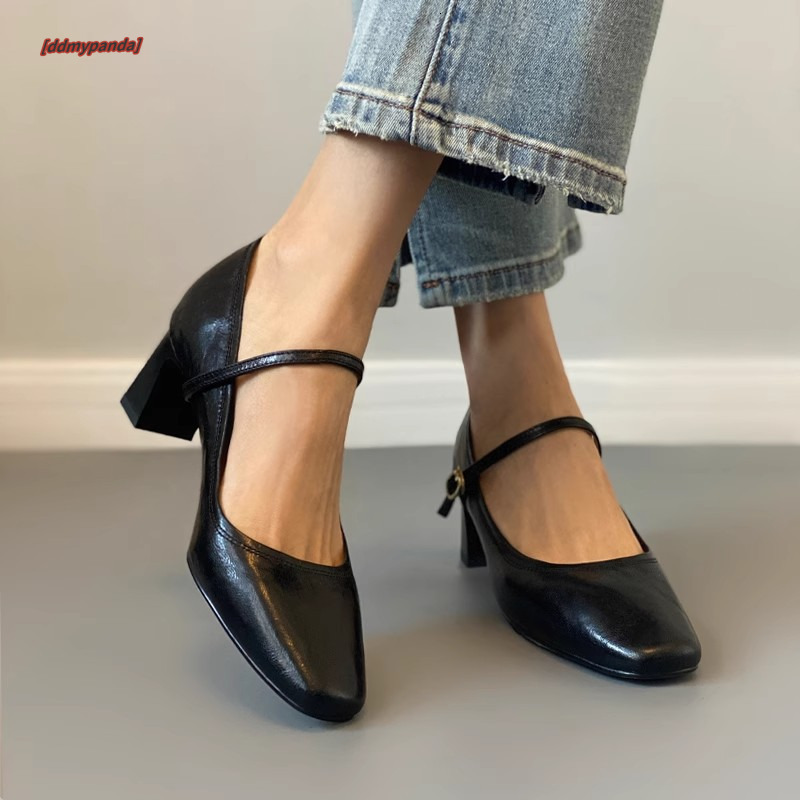 Cowhide version~French square toe high heels 2025 new spring/summer simple one-piece Mary Jane women's single shoes ddmypanda