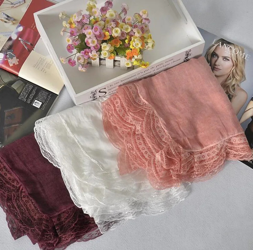 ly ed cotton patchwork lace scarf for womens solid shawl winter Muslim headscarf Bandana ethnic style Pashmina 250314