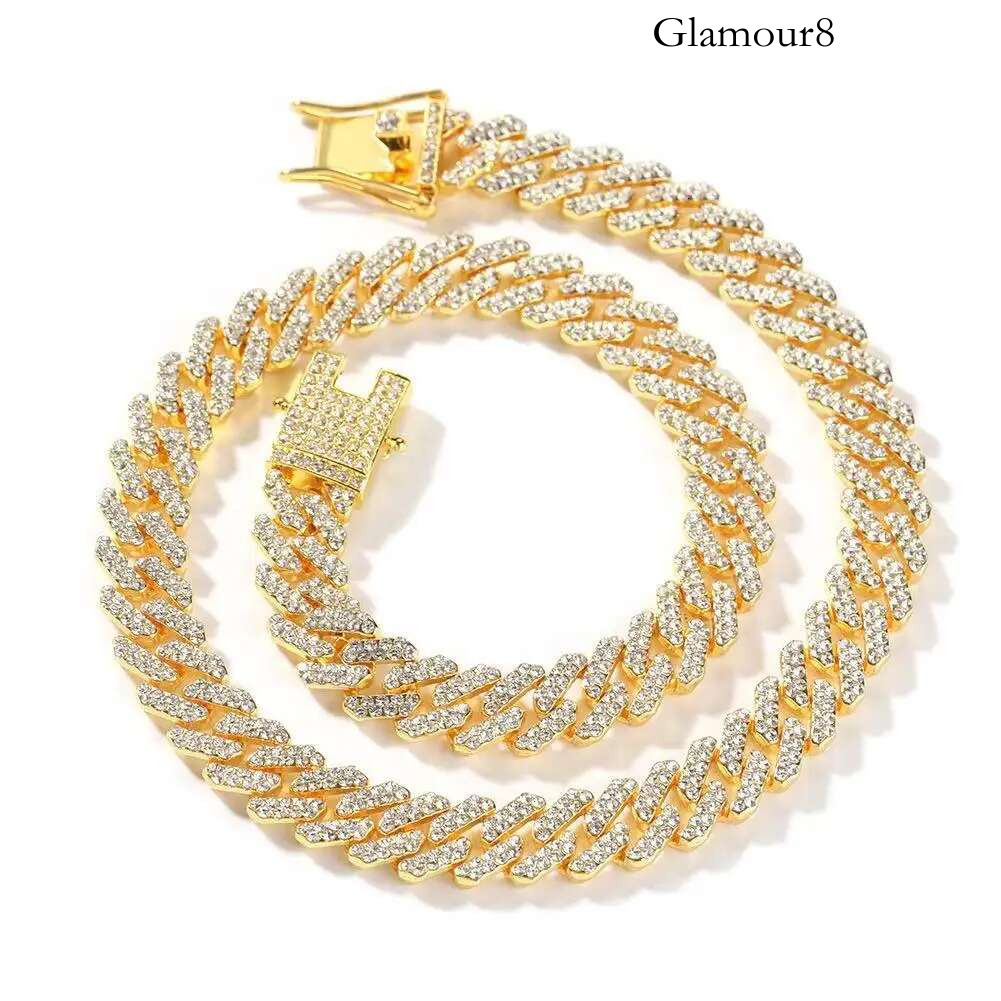 12mm Hip-hop simple dia alloy Cuban necklace for men high-end sense all-match niche personality jewelry in bulk