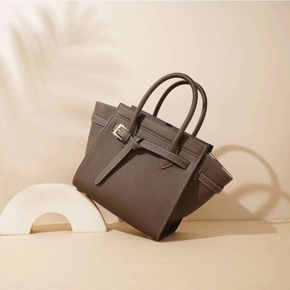 New 2025 Genuine Cow Leather Top-Handle For Women Designer Grey Trapeze Tote Cowskin Female Shoulder Bag