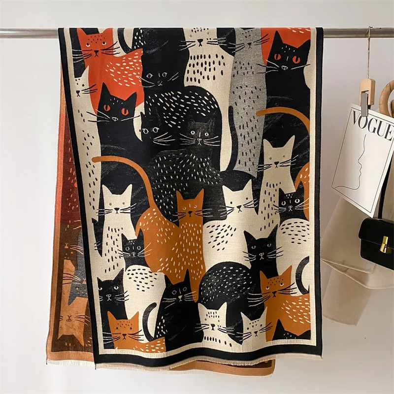 Cute Kitten Cashmere Feel Winter Scarf Pashmina Shawl Windproof and Warm Womens Scarf Raincoat 250314