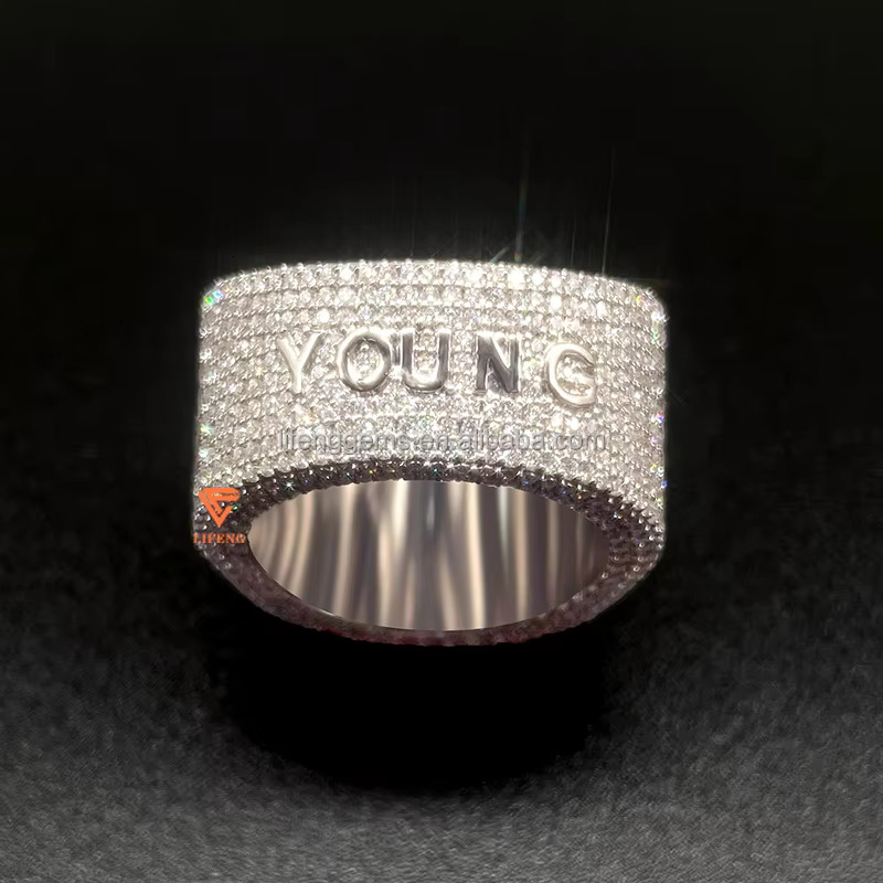 Lifeng Jewelry Hot Style Hip Hop Moissanite Ring Ice Out 925 Silver Moissanite Custom Champion Ring