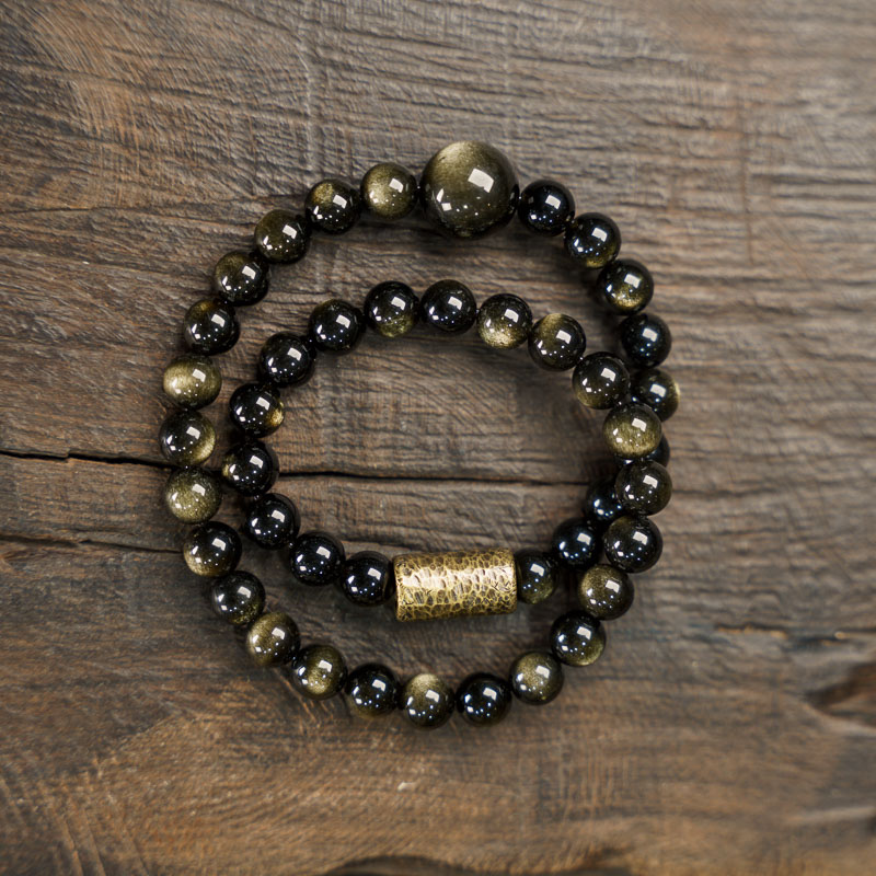 Personalized Cat's Eye Obsidian Couple's Bracelet