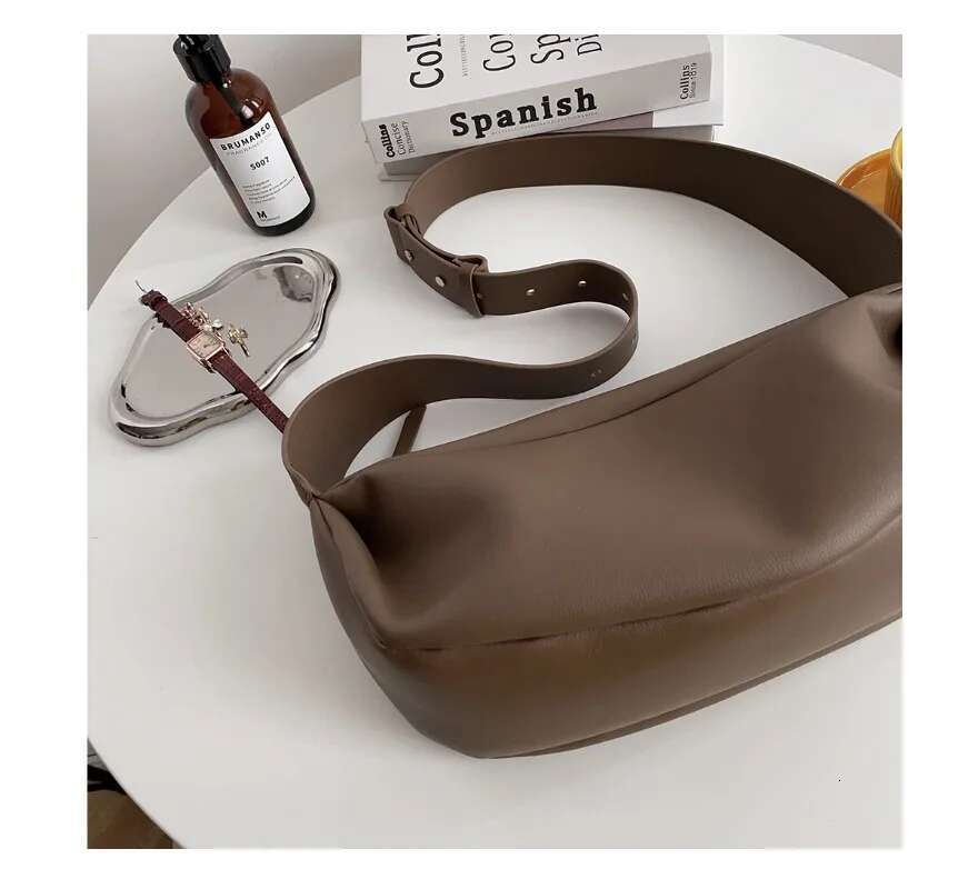 Pleated Crossbody Dumpg Genuine Leather Wide Shoulder Strap Cloud Underarm Package Hobos Bag For Women