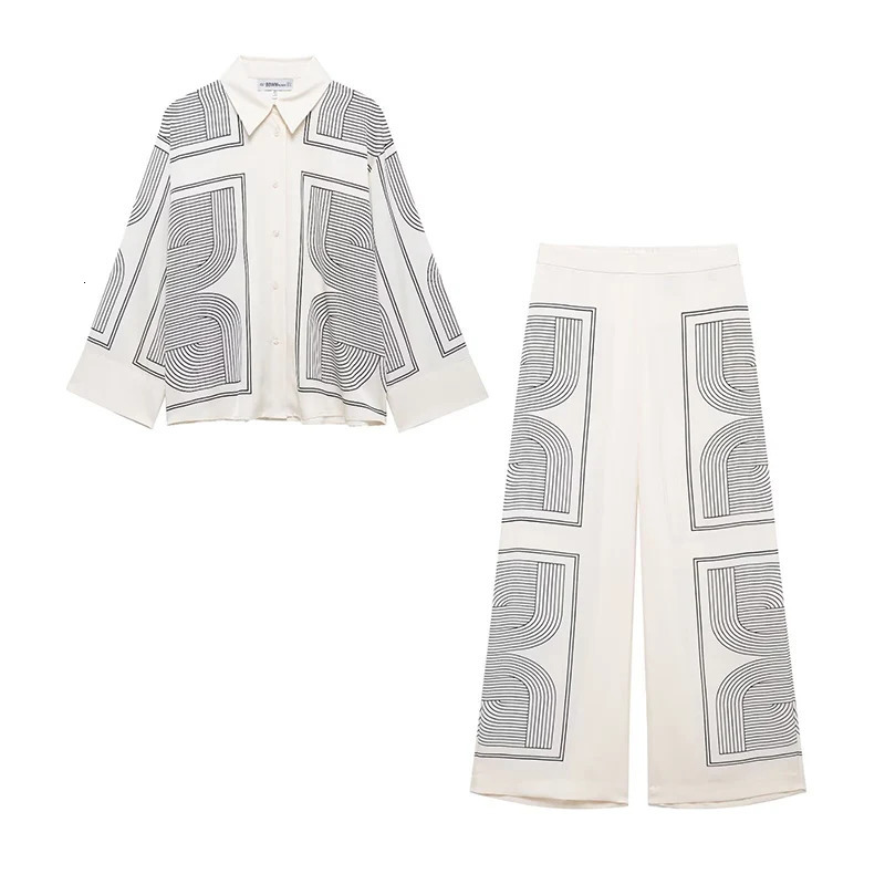 RAFZNB straight pants set 2piece womens fashionable long sleeved shirt top 250313