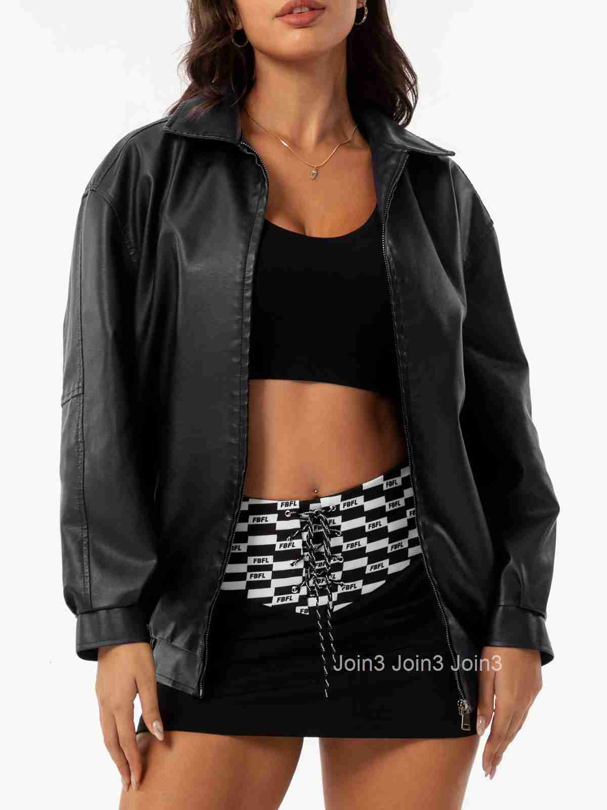 Fashion Loose Fitting Leather Clothes for Women Oversize Womens Jackets Long Sleeved Polo Collar Spring and Autumn Coat