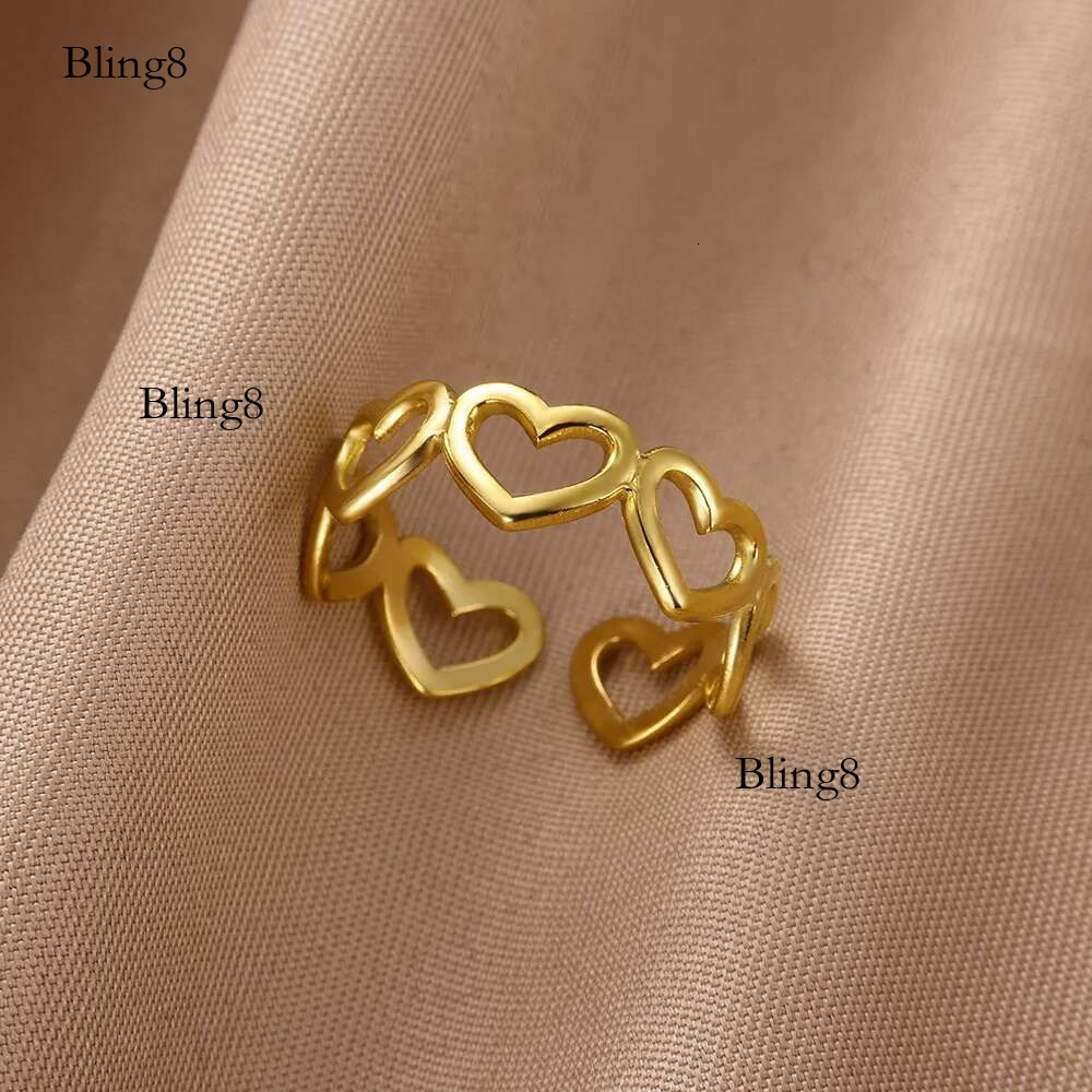 Romantic Heart Rings for Women Girls Gold Color Stainless Steel Ring Retro Opening Couple Band Aesthetic Wedding Jewelry anillos