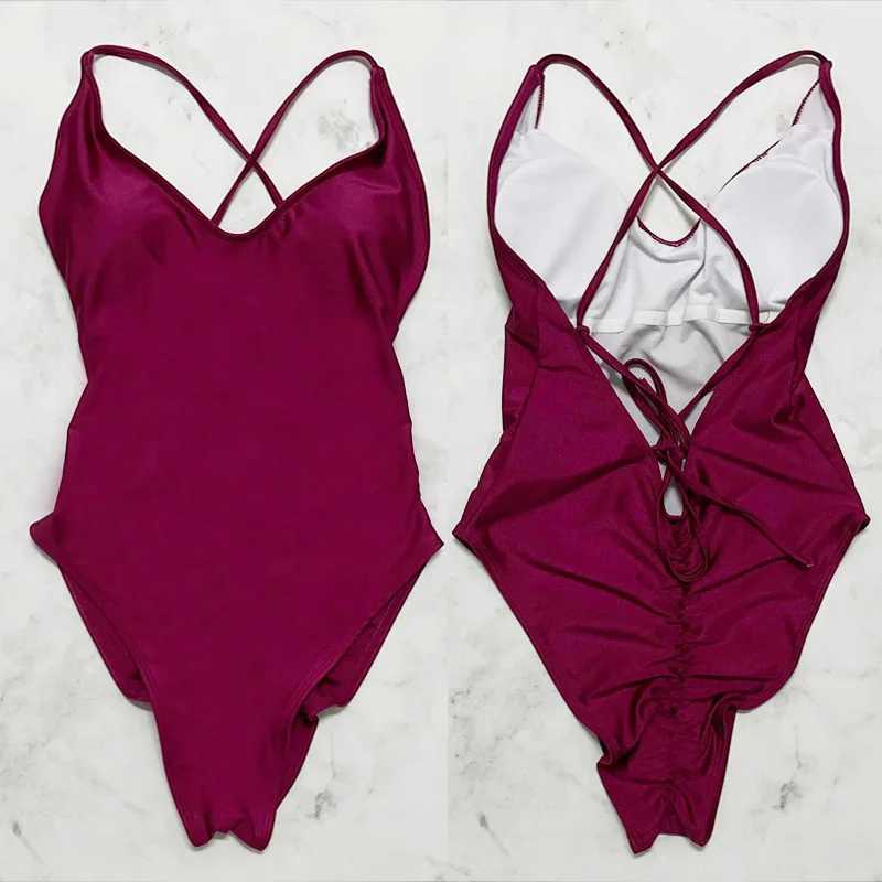 Solid one-piece swimsuit womens swimsuit 2022 new bikini sexy swimsuit plus size swimsuitXJ250315