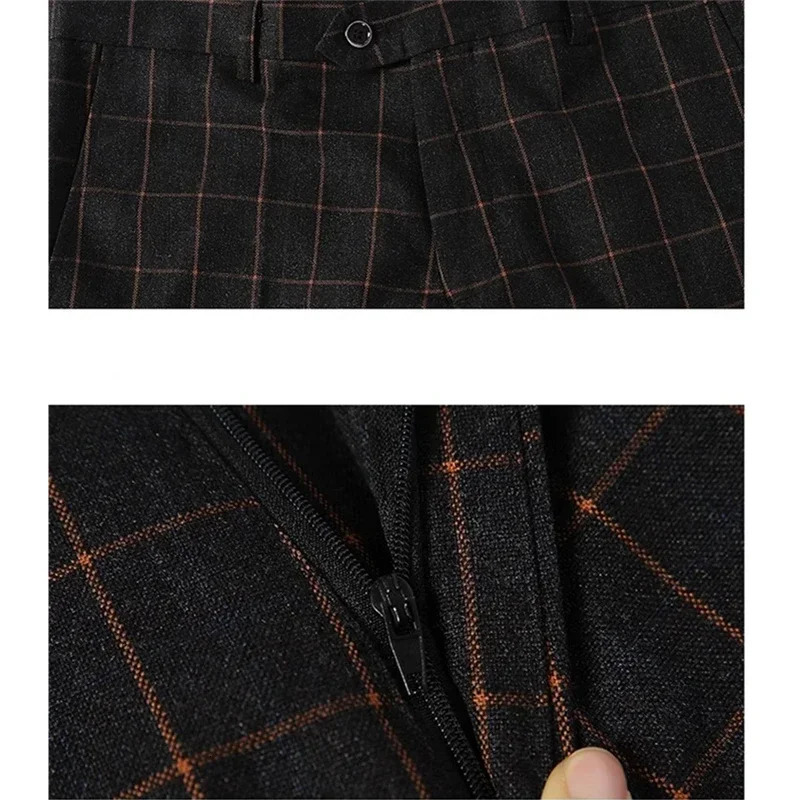 Burgundy Plaid mens suit pants business casual Asian sizes 2938 available in blue gray black striped 250313