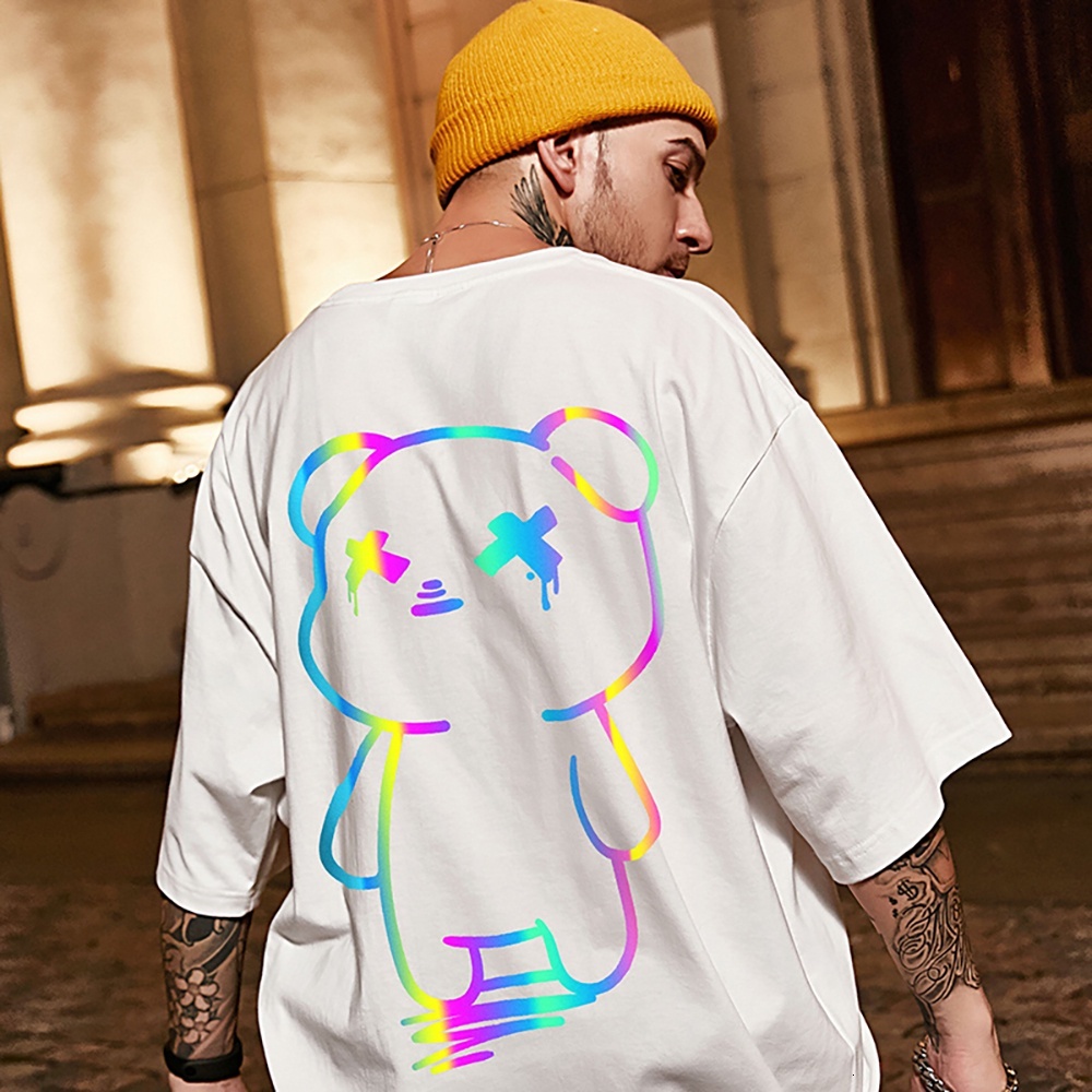 Designer Reflective T-shirt Pure Cotton Couple Casual Party Color T-shirt Top Hip Hop Street Short Sleeve Large Size Fashion
