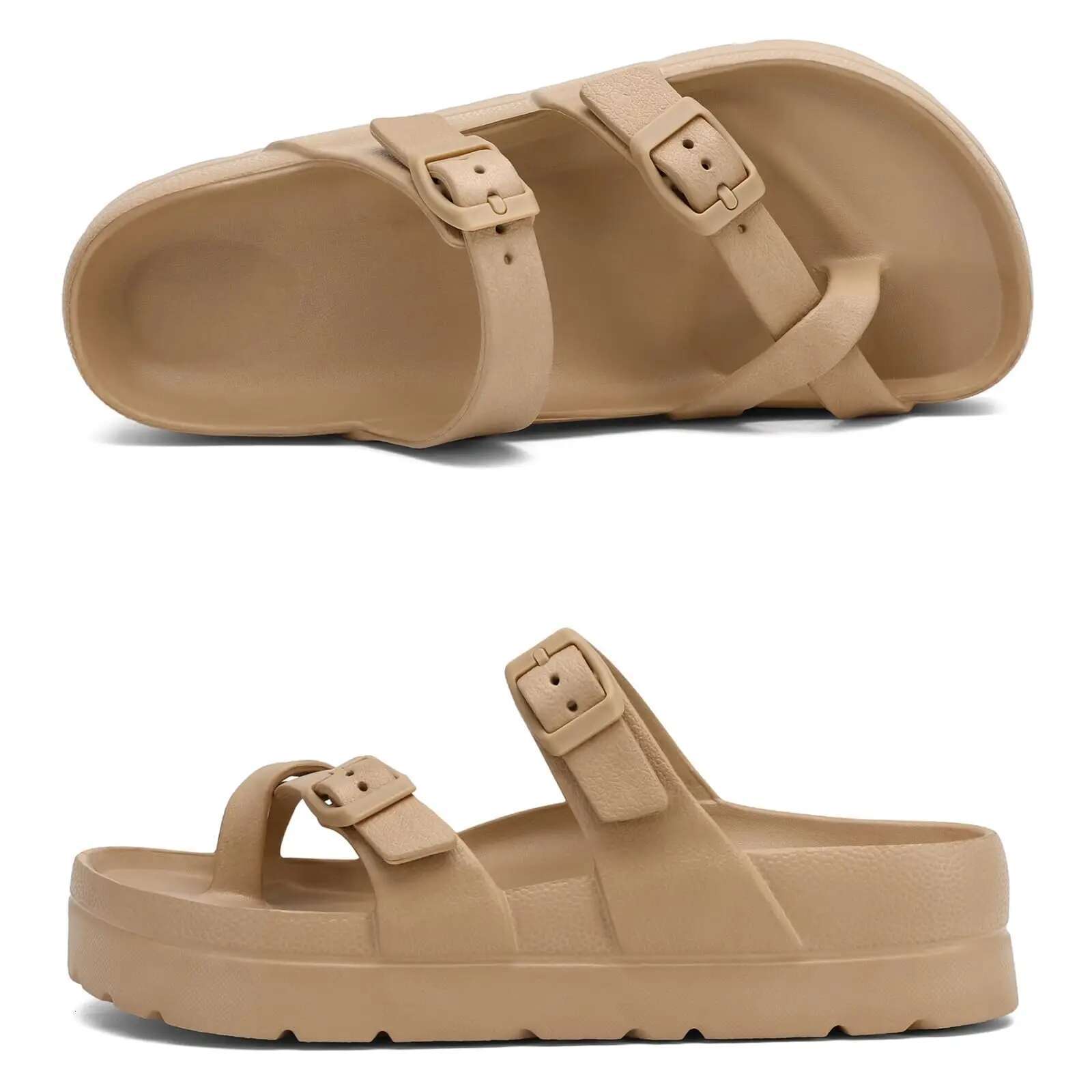 Comwarm New Women Platform Arch Support Comfort Slides Thick Soles Flat Sandals With Adjustable Buckle And Ultra Cushion