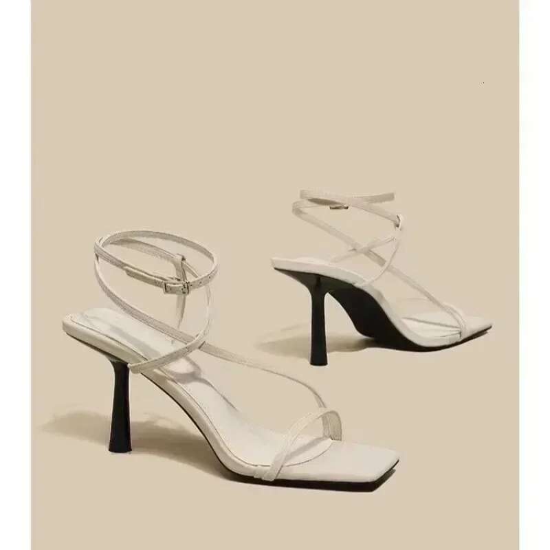 Open Toe 2024 Summer All-Match Sier French Square Head Stilettos Women's Stilettos High Heels Sandals Women