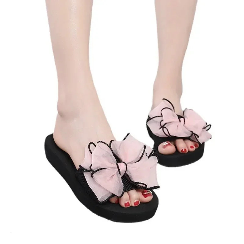 Women Bow Summer Sandals Slipper Indoor Outdoor Beach Shoes Summer Womens Shoes Flip Flops on The Platform 250314