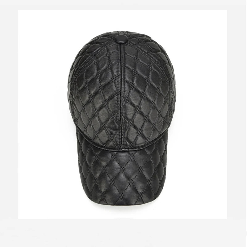 Spring Genuine Sheepskin Leather 55-61CM Black Baseball Caps For Man Casual Street Gf Hats Dad Hat 250314