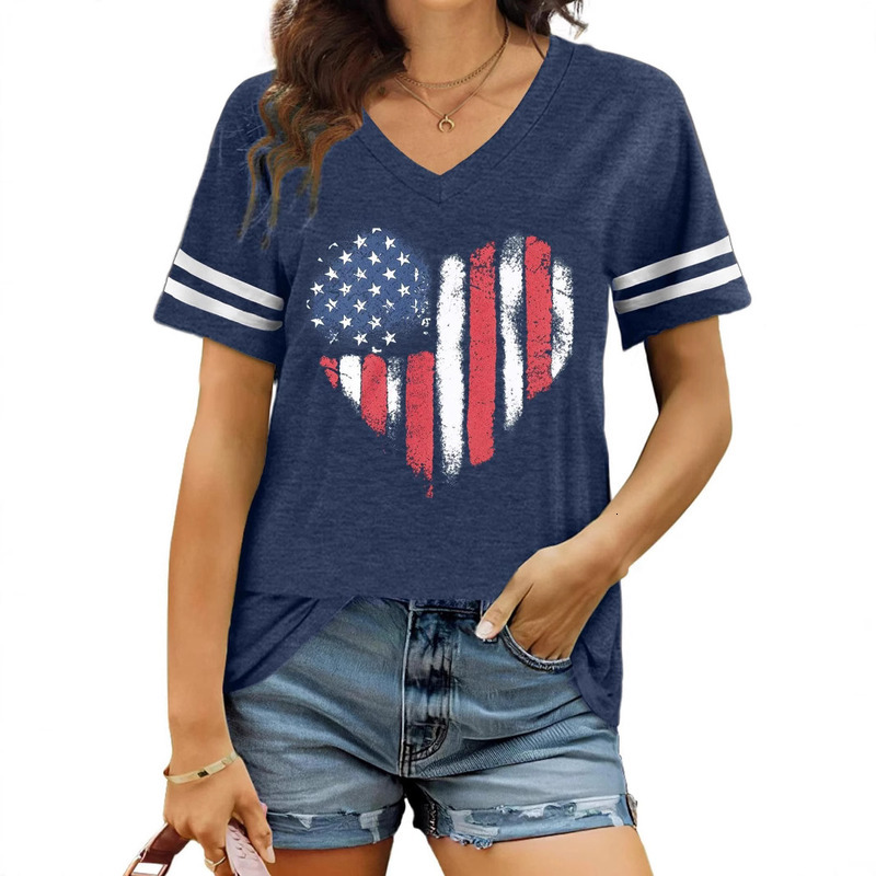 Summer American Flag Printed T-Shirt Independence Day Top