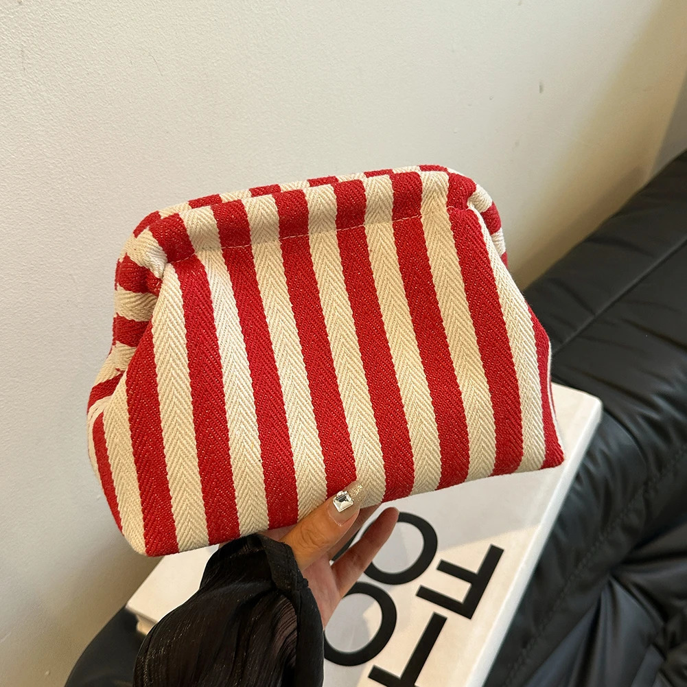 Crochet Canvas Clutch Purse for Women Summer Beach Clutch Bag Ruched Cloud Bag Colorblock Ladies Evening Handbag Purse 250311