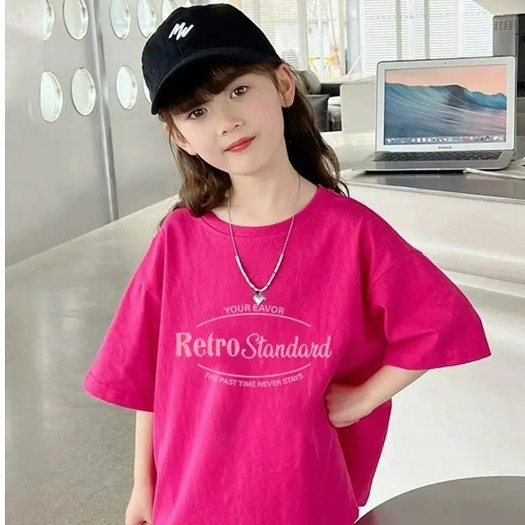 Ddmyshoesvip Cotton Letter T Shirt Summer Dress Children S Loose Half Sleeve Stylish Versatile Top Girls Trendy