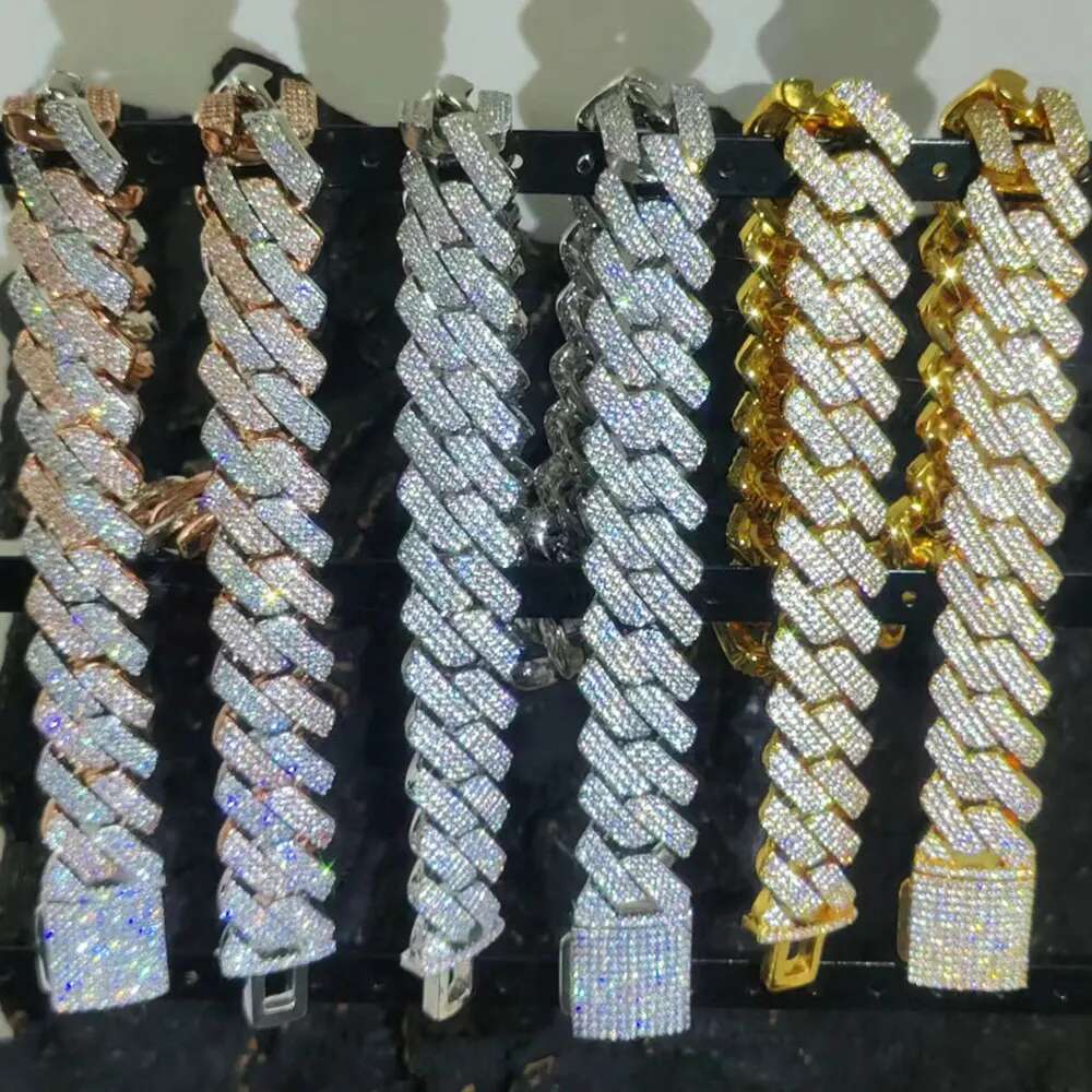20mm 3 Rows Necklace Gold Sier Two Color Iced Out CZ Thick Cuban k Chain Miami Hip Hop Jewelry