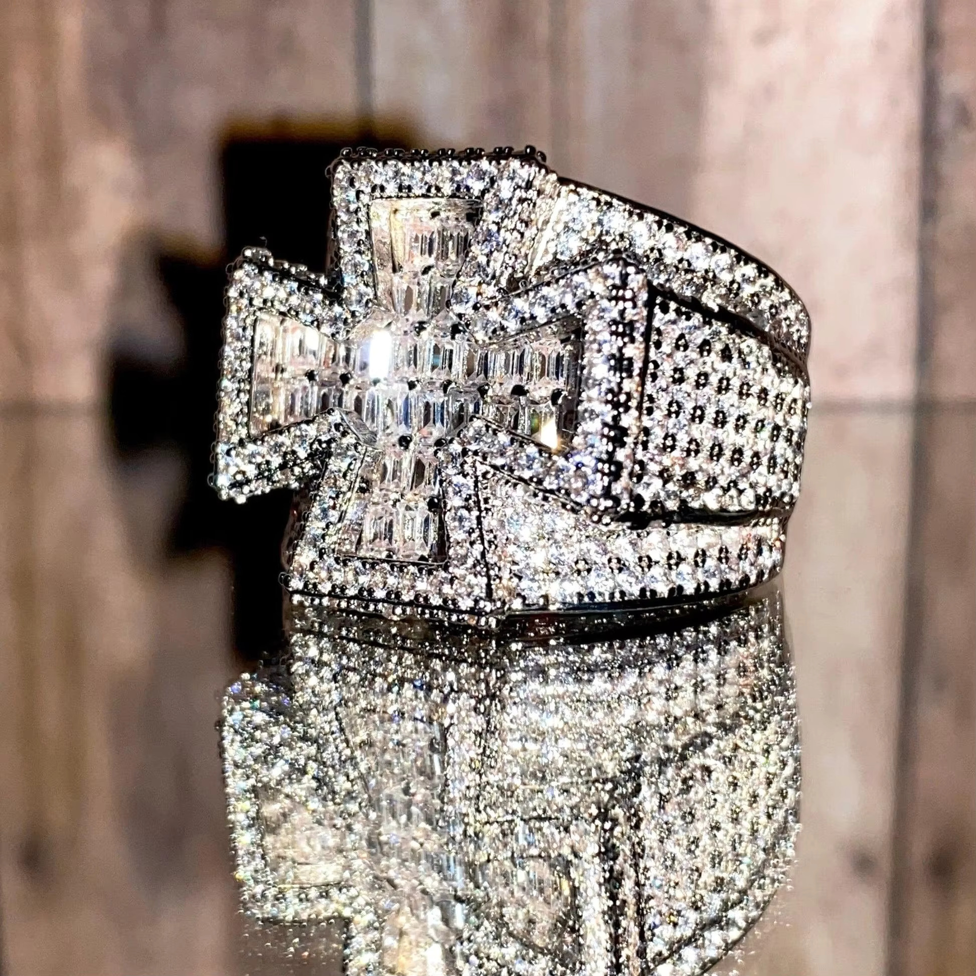 Baguette Cross Mens Iced Out 5X Layered Diamond Moissanite Designer Big Rings for Wedding and Engagement Gifting Options
