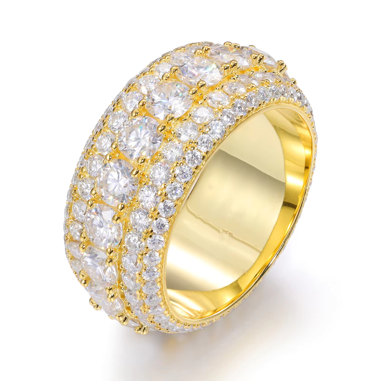 Custom Wholesale Hip Hop 8mm Full Diamond Band Ring 5 Rows Sparkly Moissanite Wedding Engagement Ring Rapper Men Women Jewelry