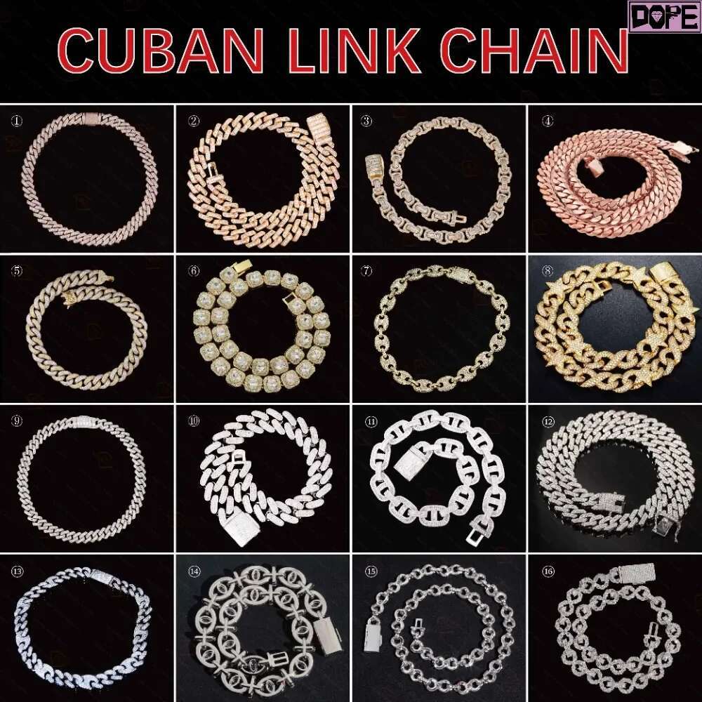 Factory 20mm 3 Rows k Raise Pointer Iced Out DVVS Sterg Sier Moissanite Cuban Chain