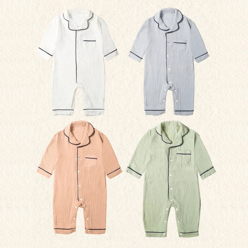 Baby jumpsuit boys and girls sleep play with pajamas organic cotton long sleeved one-piece jumpsuit button down born pajamas Pjs 250314
