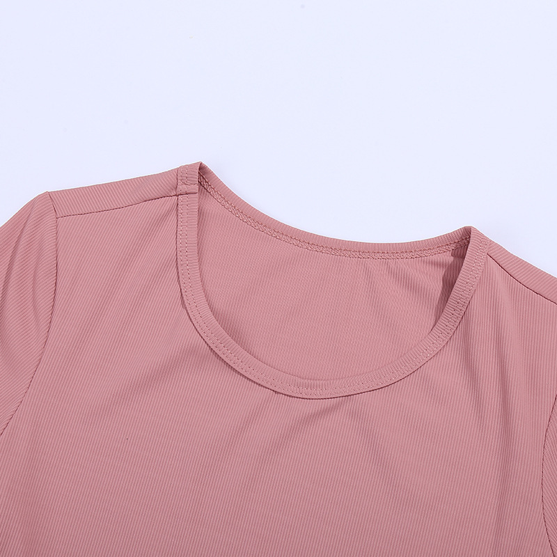 leggings New sports short sleeved T-shirt with crossed waist, sexy fitness top, exposed navel round neck t-shirt, running yoga suit for women