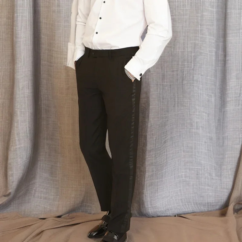 1 piece of satin striped suit pants slim fit suitable for black formal mens wedding dresses used parties 250313