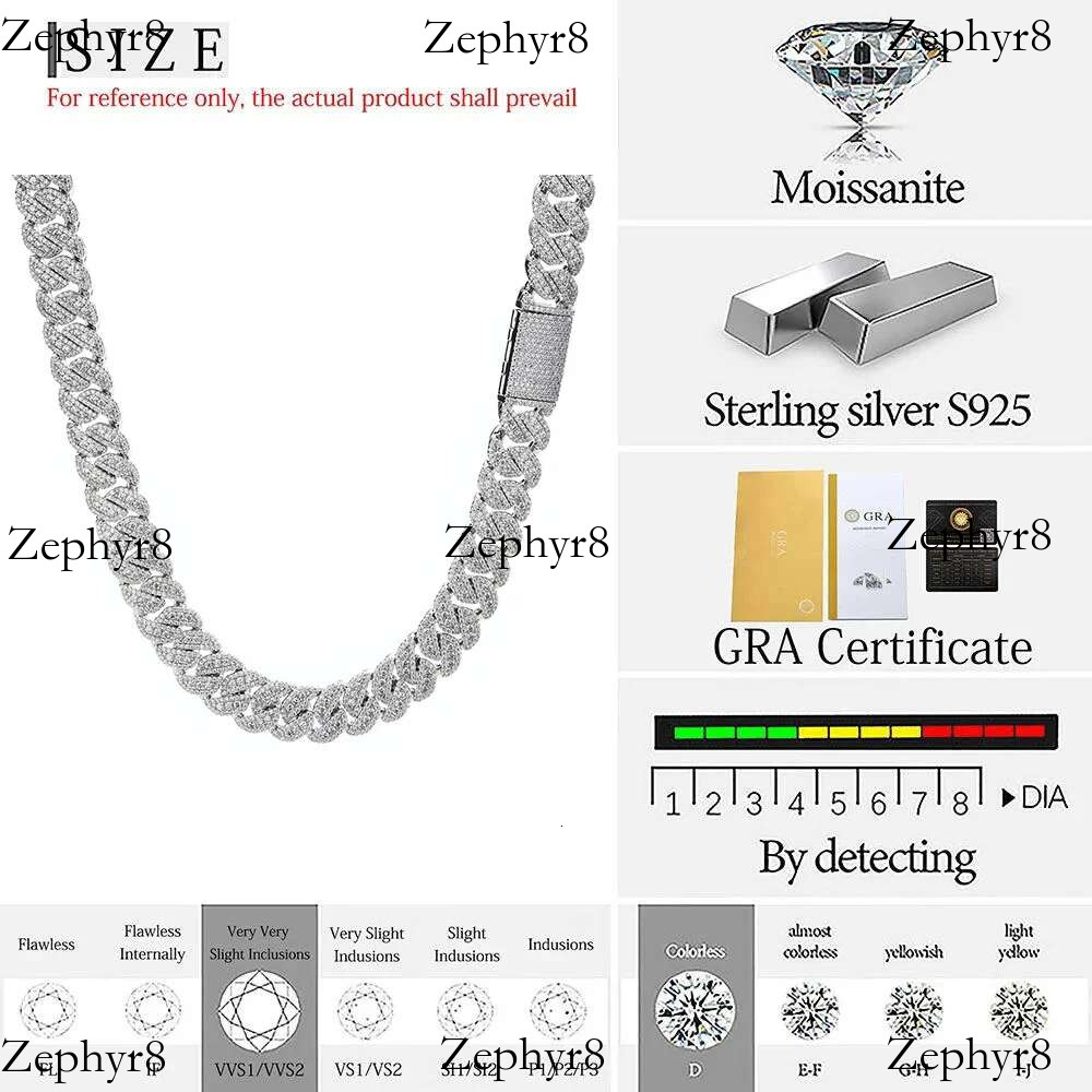 2025 model New 14mm Moissanite Dia Hip Hop Cuban Iced Out Chain For Men Sterg Sier VVS Jewelry Necklace