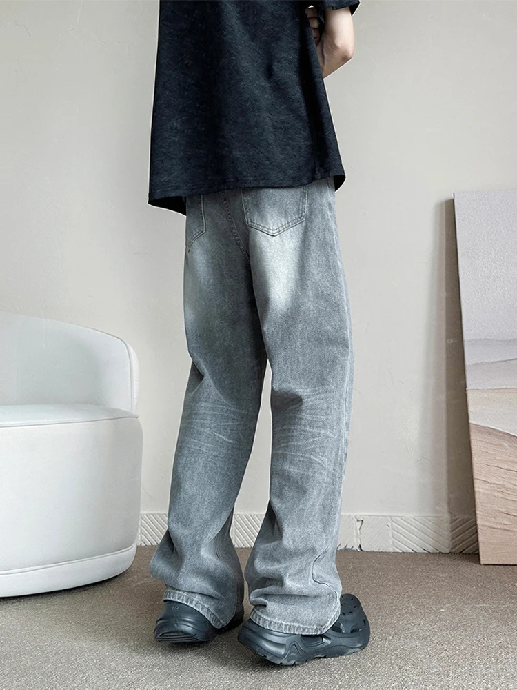 retro grey pocket jeans mens fashion Harajuku casual Y2k pants straight high street mens wide denim Trousers 250314