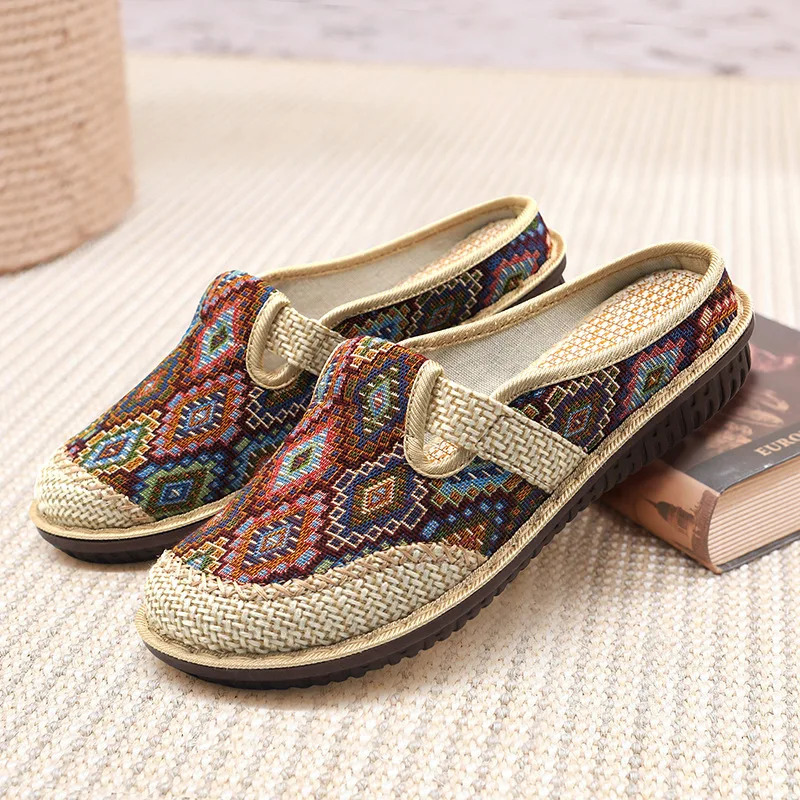 Fashion Womens Shoes Ethnic Style Embroidered Linen Breathable Outdoor Casual Slippers Shoes for Women Zapatos De Mujer 250314