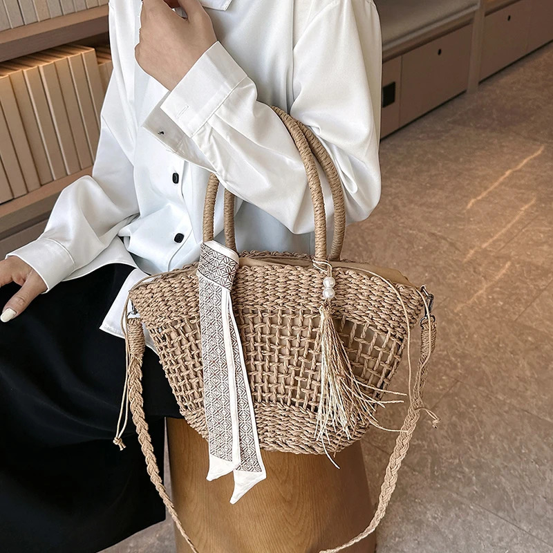 Bag Ladies Beach Woven Summer Tote, Straw Handbags For Summer, Casual Shoulder Crossbody, Handmade Hot Braided Basket Vacation Clutch Tote, , Crossbod