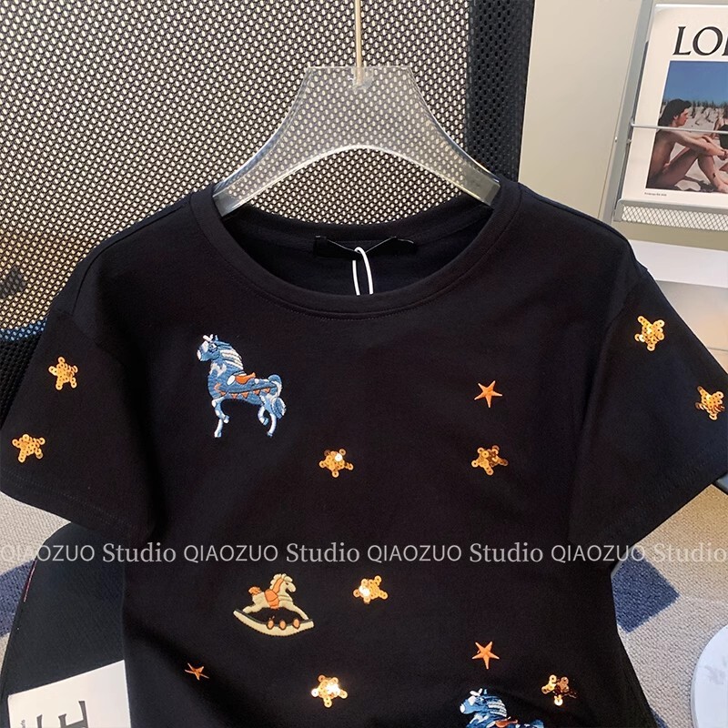 Outlets~American Style Design, Niche Short Sleeved T-Shirt, Women's Summer Chic Loose Top