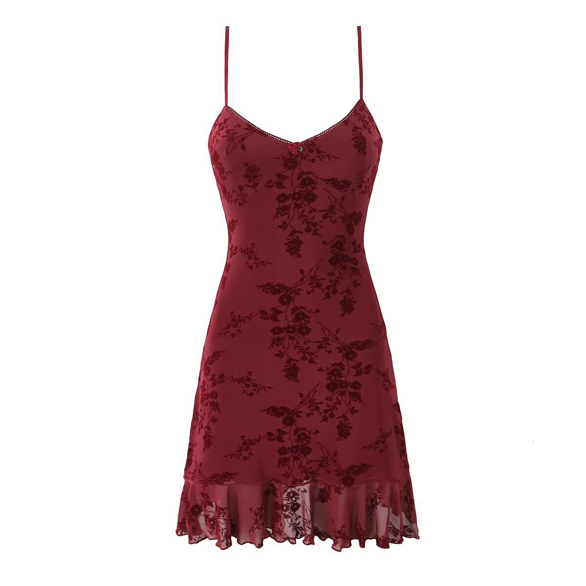 Sexy Fit Hip Hugging Floral Flocking Slim Cut Suspender Dress 2025 Summer New Seaside Vacation Short Skirt