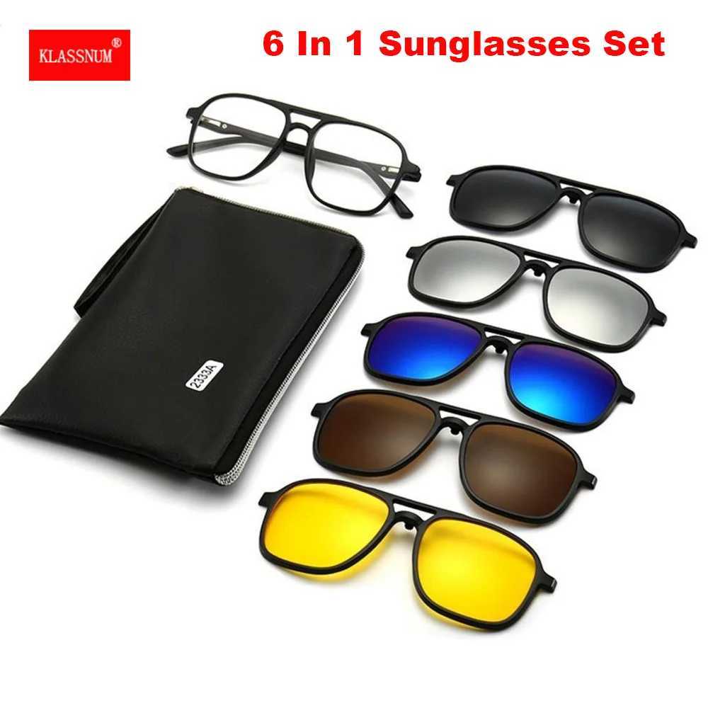 Magnetic Clip Sunglasses 6 In 1 Set Mirror Polarized Clip On Sun Glasses Male Female Driving Night Vision Goggles Sunglasses New W250315