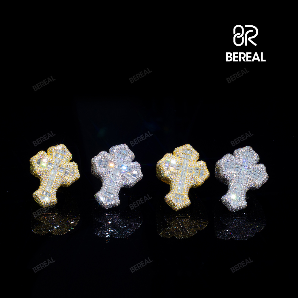Wholesale Real Gold Vvs Moissanite Ring Hip Hop Style Iced Out Baguette Cut Diamond 10K 14K 18K Fine Ring for Men Women