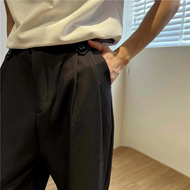Khaki black suit pants mens fashionable social dress Korean loose straight wide leg office formal 250313