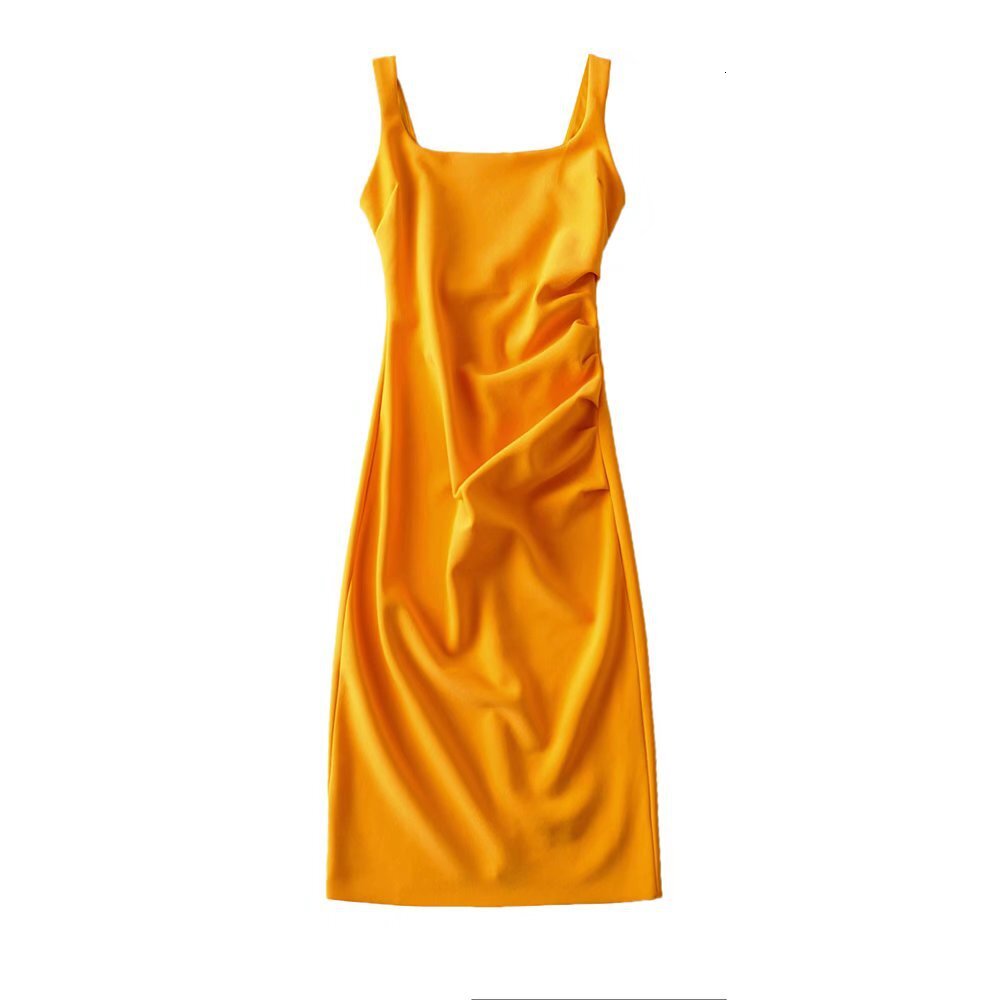 Kendou Street Shooting Tank Top Skirt Summer 2024 New Round Neck Pleated High Elastic Slimming Sexy Wrapped Hip Mid Length Dress