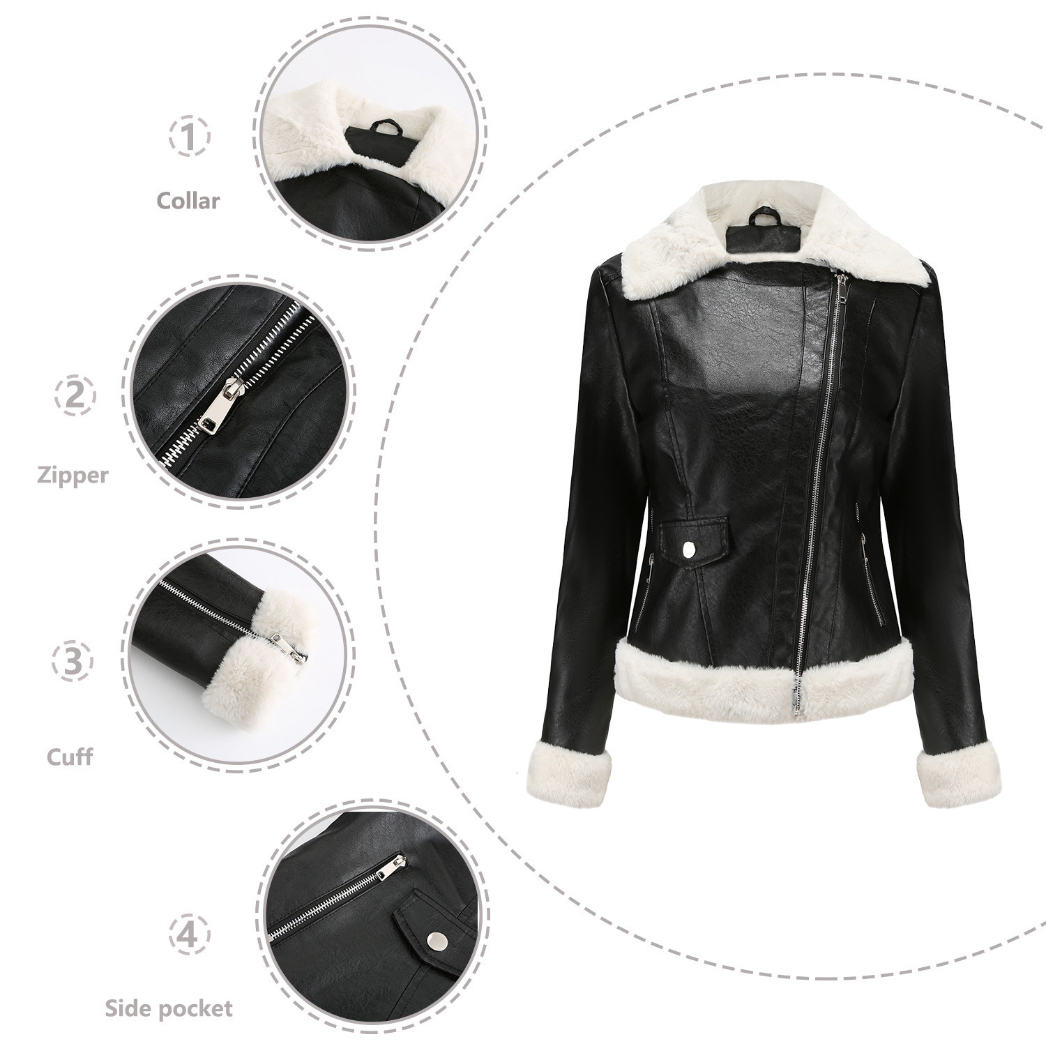 Fashion Jacket Autumn and Winter New Plush Leather Clothing Womens European Size Warm Long Sleeve Lapel Coat Casual Jacket